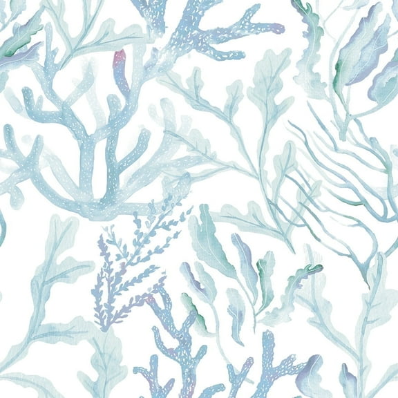 Tempaper Coral Reef Aqua Blue Peel and Stick Wallpaper, 20.5" x 16.5'