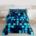 thumbnail image 2 of Feelyou Cartoon Pixelate Miner Full Size Comforter Sets, Blue Square Abstract Bedding Comforter Set, Fashion Honeycomb Reversible Bedding Sets, Breathable Home Decor, 3pcs, 2 of 8