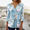 thumbnail image 2 of DDAPJ pyju Tops to Hide Belly for Women 3/4 Ruffled Sleeve Tunic Blouse Loose Casual Floral Printed Henley Shirts 2025 Sky Blue M, 2 of 5