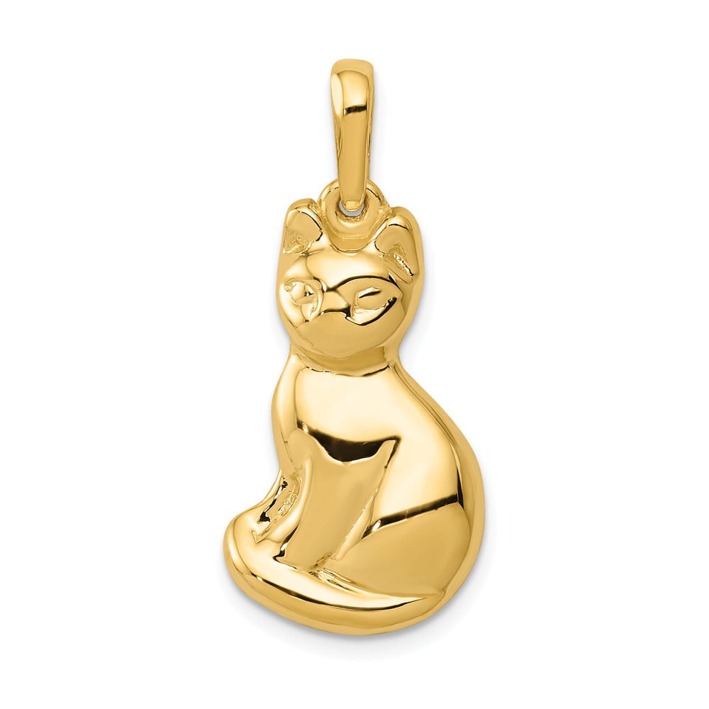 14K Yellow Gold Jewelry Pendants & Charms Solid Polished Moveable Cat Pendant