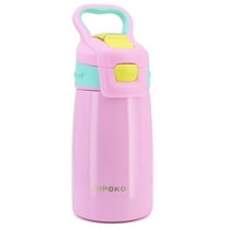 Bonison 12 oz Pink and Green Vacuum Insulated Stainless Steel Water Bottle with Straw Lid