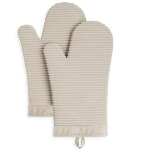 Ribbed Soft Silicone Oven Mitt Set, 7"x13", Milkshake 2 Count