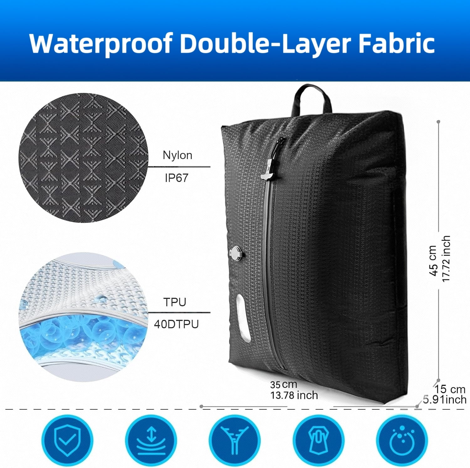 Vacuum Travel Bags with Pump–Electric Wireless Air Pump, 1PC Vacuum Seal bags for Clothing Travel, Double Layer Travel Vacuum Bags for Luggage with IP67 Waterproof, Compression Bags for travel