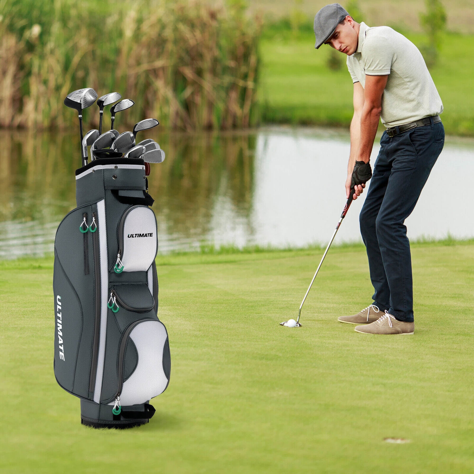 Gymax 14 Dividers Golf Cart Bag w/ 7 Zippered Pocket Cooler Bag Rain Hood Valuable Bag