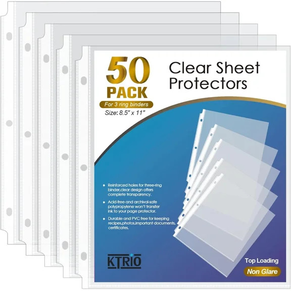 11.25 X 9.25 Clear Page Protectors 50 Pack Non Glare Top Load Sleeves
