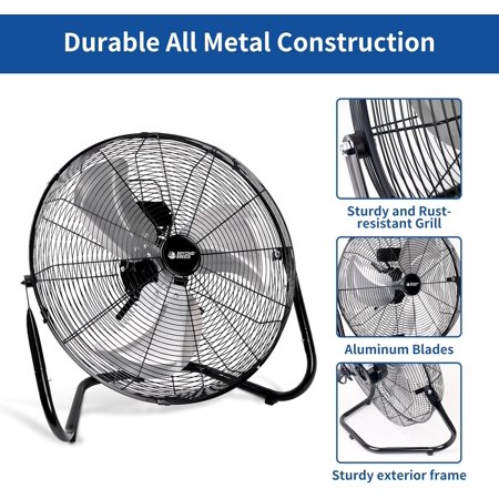 20 Inch High Velocity Industrial Floor Fan, 3-Speed Heavy Duty Metal Cradle Floor Fans with 360° Tilt for Warehouse, Workshop, Garage, Factory and Basement, Black