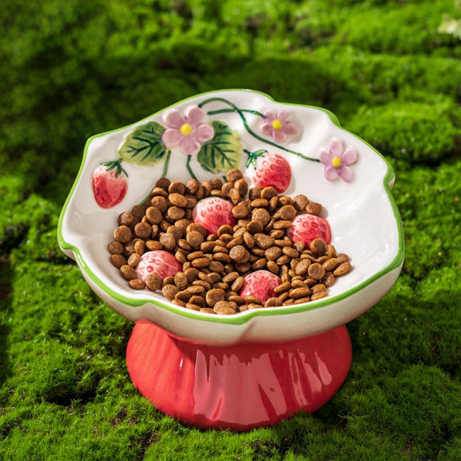 Pet Ceramic Strawberry Slow Food Bowl Tall Designs AntiChoking AntiKnock Over Cats Bowl Neck Spine Protection Dog Slow Food Bowl