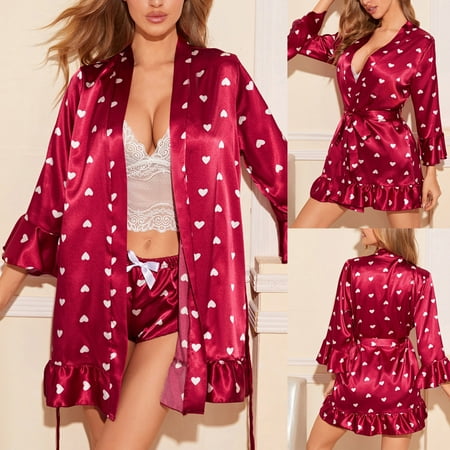 

Hanas Intimates Ladies Sexy Pajamas Lace Satin Sexy Lingerie Ladies Home Service 3-Piece Set Sexy Underwear Honeymoon