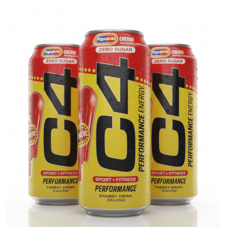 C4 Energy Drink Cherry, Carbonated Sugar Free Pre Workout Performance Drink with no Artificial Colors or Dyes, 16 Oz, Pack of 3