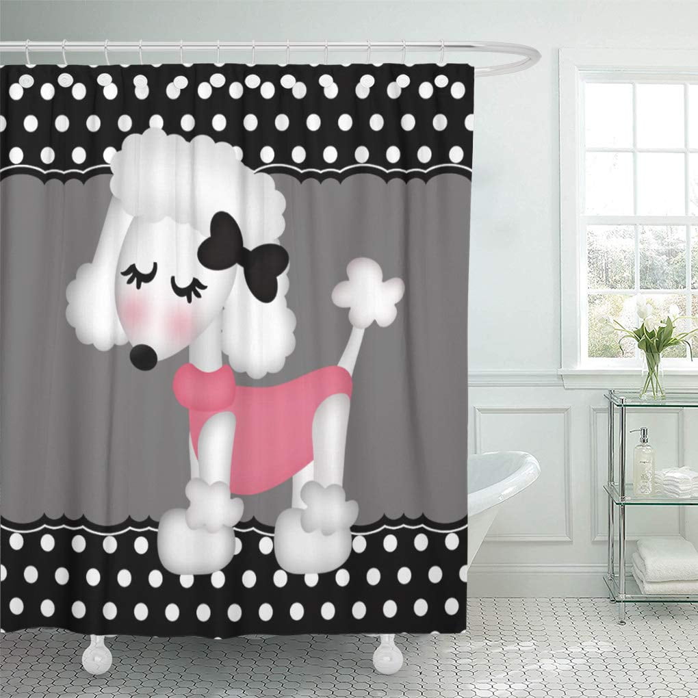 Cynlon Pink Custom Retro Girly Paris, Pink Poodle Shower Curtain