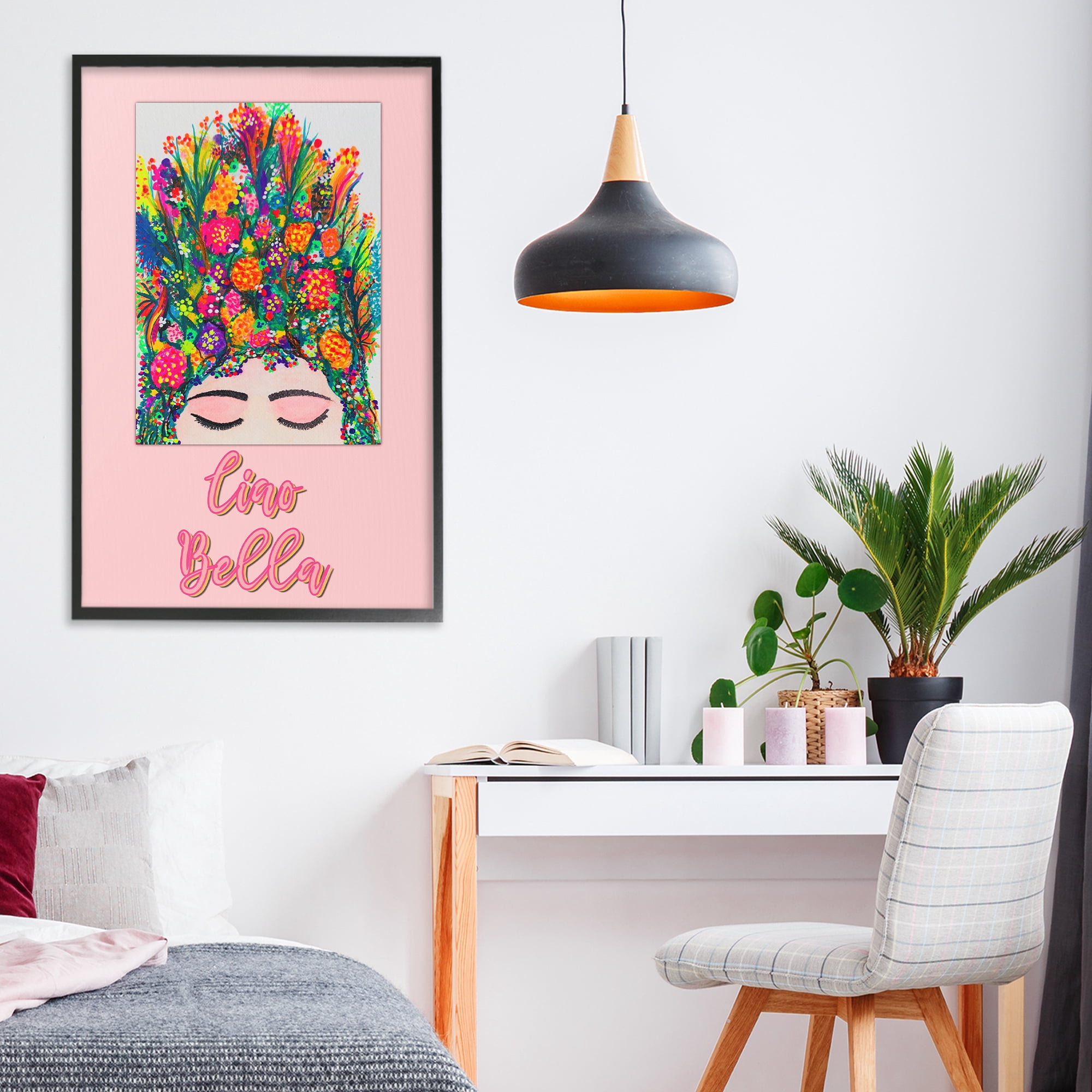 Stupell Industries Ciao Bella Floral Woman Black Framed Giclee Art, design by Pooja Dave
