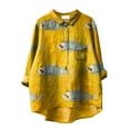 thumbnail image 2 of YEJIMAN Yellow Usa Shirts For Women, Polyester,Spandex Tank Top For Women, Linen T Shirt for Women's Vintage Fish Art Print Lapel Neck Button Blouses Long Sleeves Casual Tops, 2 of 4