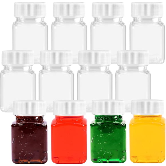 12Pcs 50ml Ginger Shot Bottles with Lids Transparent Juice Bottles Leak-Proof Reusable Small Plastic Bottle Mini Bottle for Storing Juice Milk Water Beverages