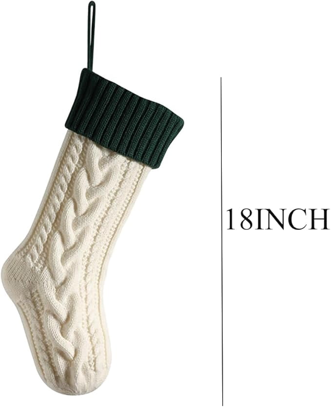 4 Pack Christmas Stockings 18 Inches Large Size Cable Knitted Stocking Gifts Christmas Decorations for Family Holiday Xmas Party, Burgundy&Ivory&Green