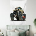 thumbnail image 4 of Cars Tapestry, Extremely Large Giant Monster Pickup Truck with Huge with Oversized Tires Race Illustration, Wall Hanging for Bedroom Living Room Dorm Decor, 60W X 80L Inches, Multi, by Ambesonne, 4 of 5