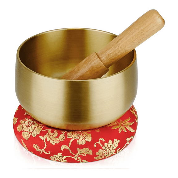 Tibetan Singing Bowl Set - 4 Inch Sound Bowls with Wooden Mallet and Cushion, for Yoga, Chakra Healing, Stress Relief,1set x tibetan singing bowl,As Shown