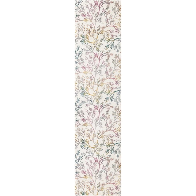 Unique Loom Blossom Floral Bright Color Area Rug 2' x 8' Runner Ivory/Blue