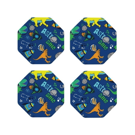 

Tebeau Dinosaur In Space Print Set of 4 Leather Drink Coasters Round Cup Mat Pad for Home and Kitchen Use 4 -Octagon
