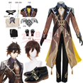 thumbnail image 2 of Disfraz de Zhongli, juego de cosplay Genshin Impact, disfraces de fiesta de Halloween y zapatos, pelucas, disfraz de Zhong Li, traje de Genshin Impact, 2 of 5