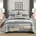 thumbnail image 2 of Bedduvit 100% Cotton Queen Size Quilt Set - Farmhouse Grey Brown Beige Quilt Queen Size Bedspread, Patchwork Striped Plaid Soft Lightweight Reversible Coverlet Bedding Set with 2 Shams for All Season, 2 of 11