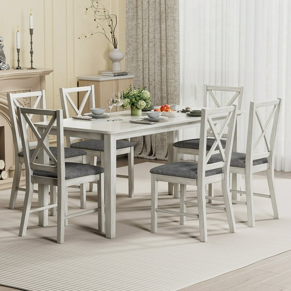 Peatuk 5-Piece Dining Table Set For 4 People, Modern Space-saving Dining Room Furniture, Solid Wood Kitchen Furniture With 66.9 inch Rectangular Table & 4 Chairs, Grey