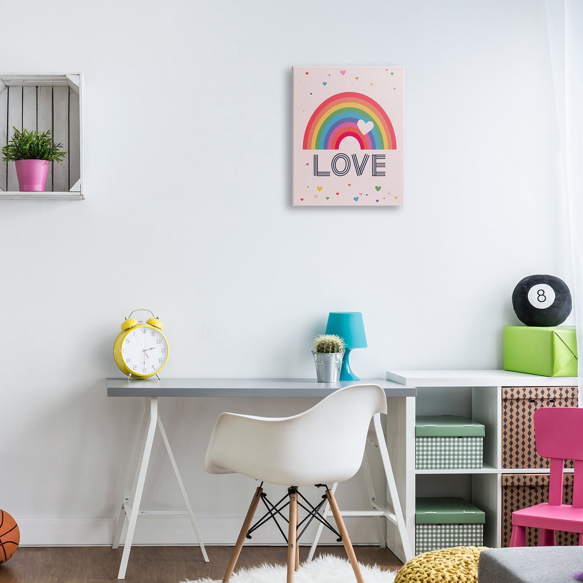 Stupell Industries LOVE Greeting Flattened Rainbow Tiny Floating Hearts ,16 x 20, Design by Lisa Perry Whitebutton
