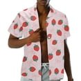 thumbnail image 3 of Garronmavis Pink Strawberry Couples Matching Outfits Mens Button Up Shirt Polyester Loose Shirt and Womens Sleeveless Dress Irregular Hem Summer Hawaiian Sundress with Pocket, 3 of 7