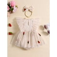 thumbnail image 3 of Suealasg 0-18 Months Baby Girls Romper Dress 2pcs Infant Newborn Summer Clothes Flying Sleeve Strawberry Print Pleated Jumpsuit +Bow Headband, 3 of 8