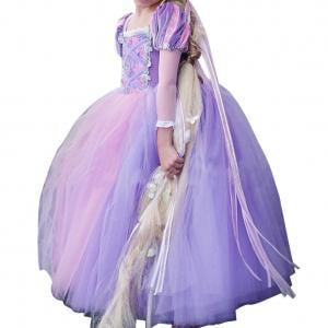 Fancyleo Kids Girls Princess Cinderella Rapunzel Dresses Full Ball Gown Long Party Dress Kids Cosplay Costume Masquerade