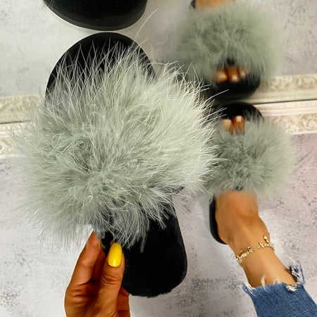

Alueeu Women s slipper Women s Fashion Round Toe Flat Solid Color Large Size Plush Casual Slippers