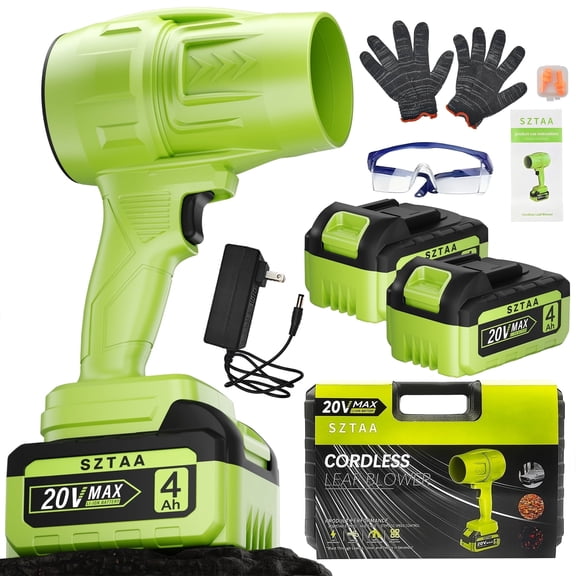 SZTAA Cordless Leaf Blower 20V Handheld with 2 Battery, 260 Cfm 76 Mph for Yard Lawn Driveway Snow