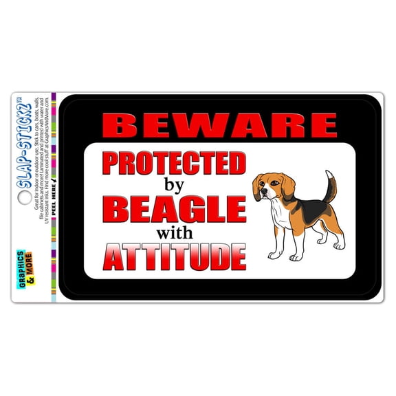 Beware Protected by Beagle with Attitude SLAP-STICKZ(TM) Automotive Car Window Locker Bumper Sticker