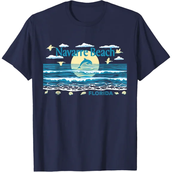 Navarre Beach Fl Dolphin Pelican Waves Beach Vacation T-Shirt