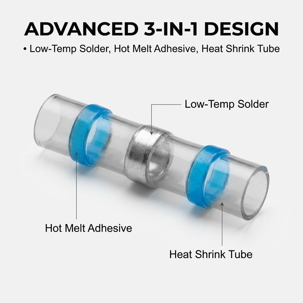 Waterproof Solder Seal Wire Connectors Kit, Electrical Insulated Wire Splice Heat Shrink Wire Connectors with 4 Gauges (12-10, 16-14, 22-18, 26-24 Awg) (250 Pcs)