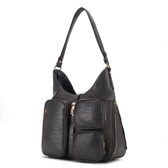 MKF Collection Daphne Crocodile-Embossed Vegan Leather Shoulder Bag, Fashion Hobo Purse Handbag by Mia K - Charcoal Gray