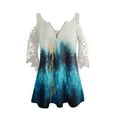 thumbnail image 4 of Elegante mujer casual cremallera cuello impresión blusa encaje manga corta camiseta verano Tops OAVQHLG3B Store  lin121212, 4 of 4