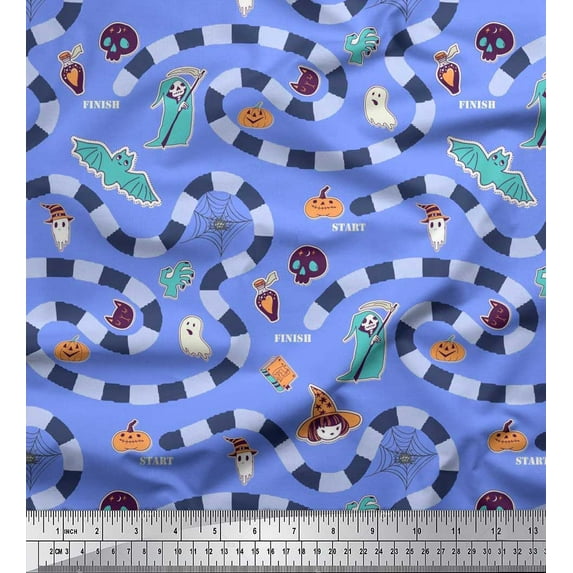 Soimoi Poly Georgette Fabric Spider Web,Bat & Ghost Halloween Print Fabric by The Yard 42 Inch Wide