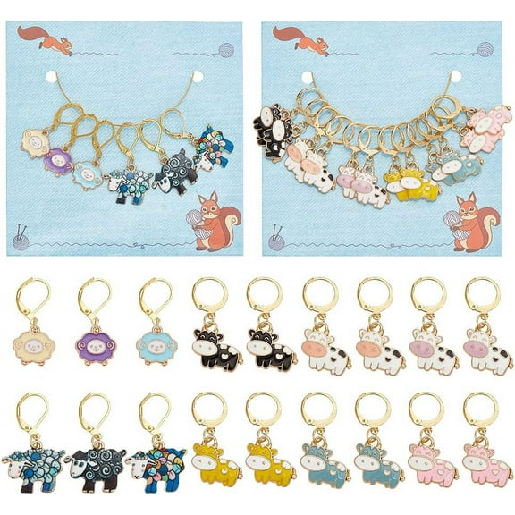 1 Box 18 Pcs Animal Stitch Markers Cow and Sheep Stitch Marker Removable Leverback Hook Locking Stitch Marker for Knitting Weaving Sewing Jewelry Making