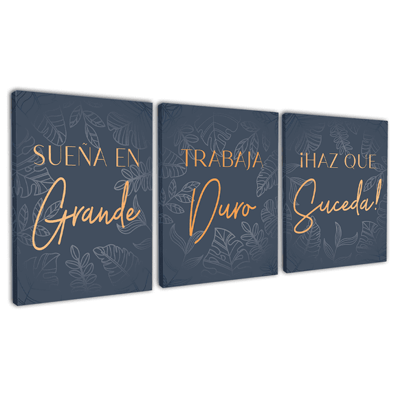 HoneyKICK SueΓ±a en Grande Trabaja Duro Spanish Canvas Wall Art, Set of 3