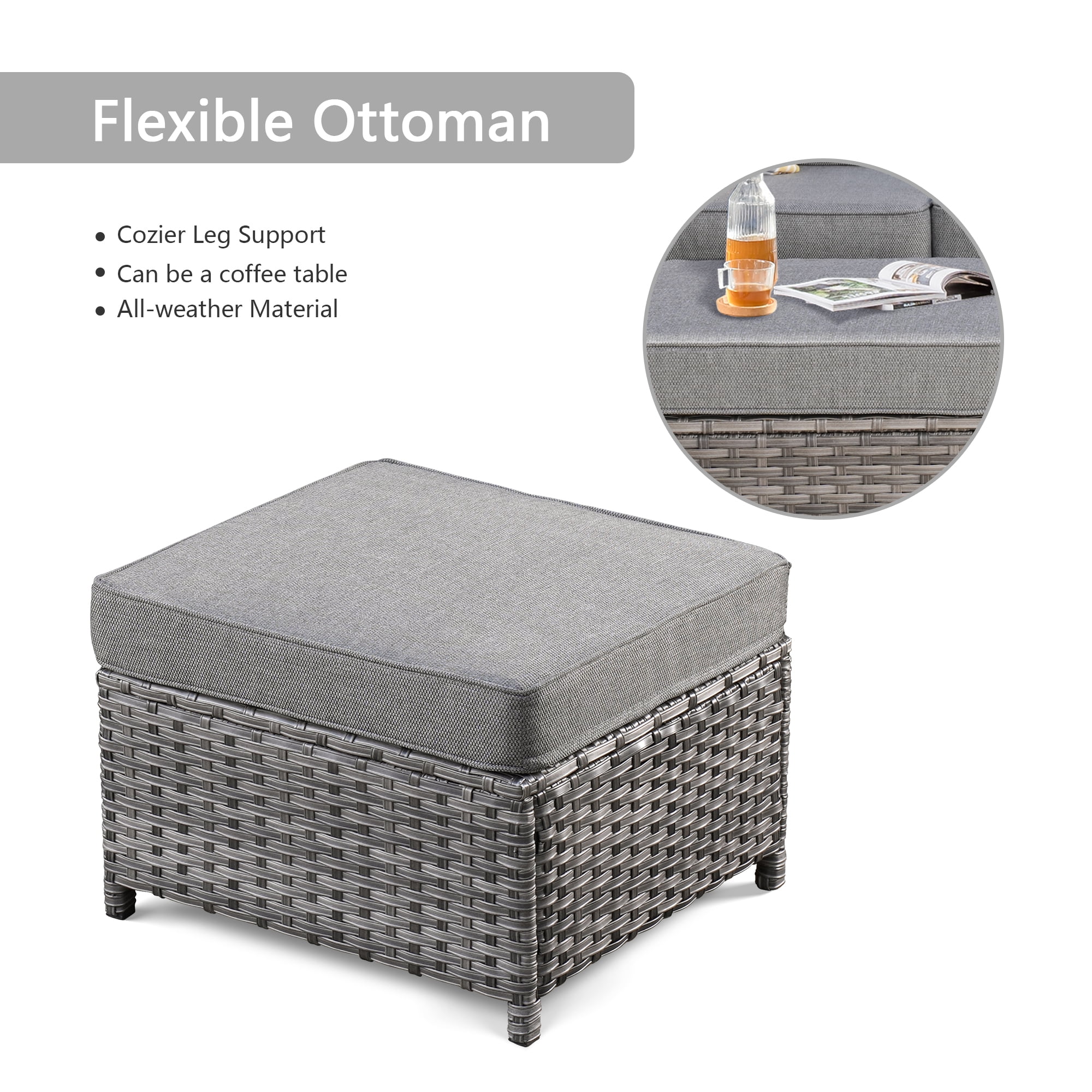 Ovios 3-Piece Outdoor Furniture Set All-Weather Wicker Patio Sofa with Cushions for Conversations