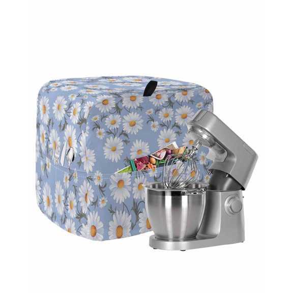 Blue Daisy Stand Mixer Dust Cover with Storage Pocket & Handles, Spring Floral Summer Botanical Watercolor Fits All Tilt Head & Bowl Lift Kitchen Appliance Cover Organizer Bag Accessories, 6-8 Quart