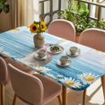 thumbnail image 3 of Blue Easter Bunny Table Cloths for 5 Foot Rectangle Tables, Spring Daisy Modern Ombre Striped Patio Waterproof Elastic Fitted Tablecloths, Washable Rectangular Table Cover for Camping, 3 of 8