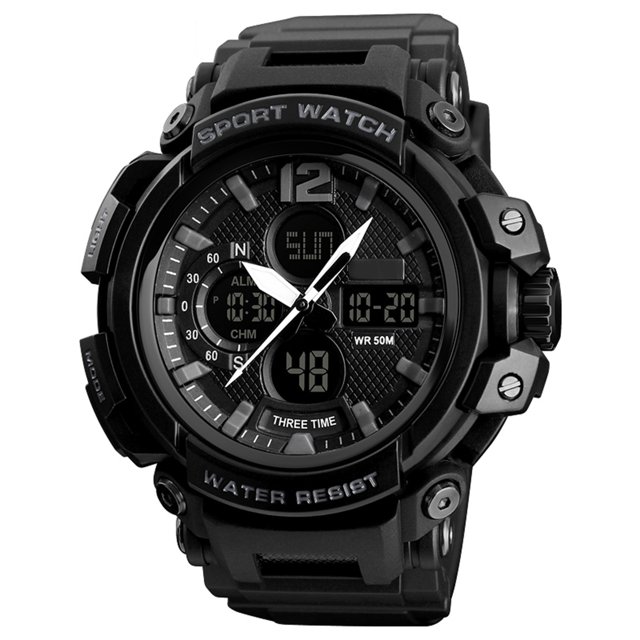 CRILSTYLEO Analógico Digital Deportivo Negro Con Cronómetro Y Pantalla Dual LED