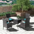 thumbnail image 2 of ALAULM 5 Pieces Patio Dining Set Outdoor Rattan Furniture with Square Glass Tabletop 4 Chairs with Cushions for Patio, Backyard Outdoor Kitchen Lawn & Garden Blue, 2 of 8