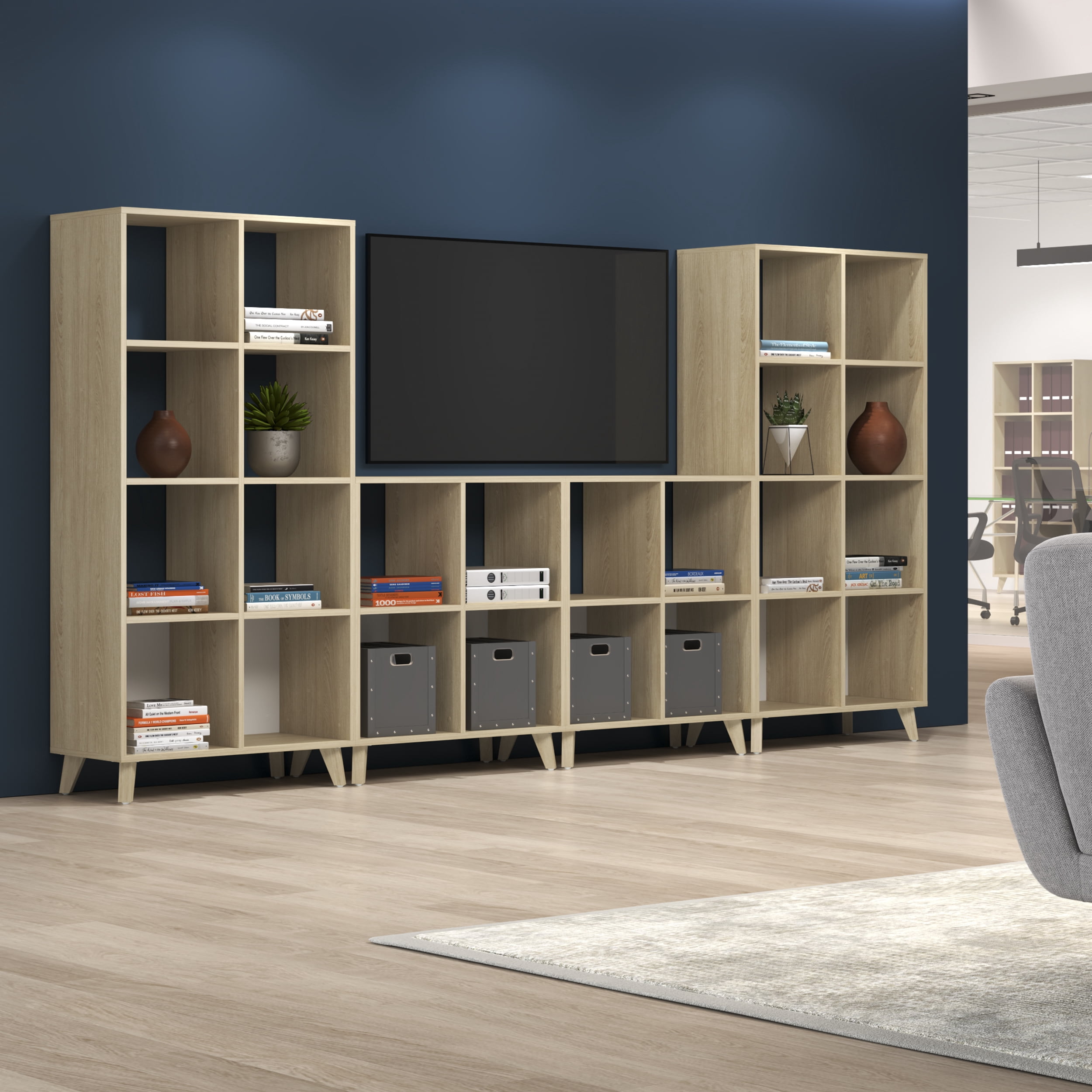 HON Basyx Commercial-Grade 66" High Modern Cube Bookcase, Real Wood Feet, Teak (BSXCUBETTT)
