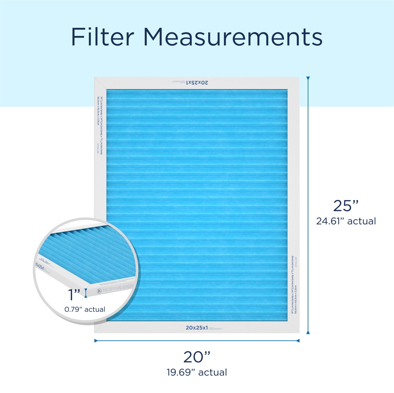 Medify Air 20x25x1 Air Filter, MERV 11 Pleated with HEPA, HVAC Furnace Filter, 2-Pack