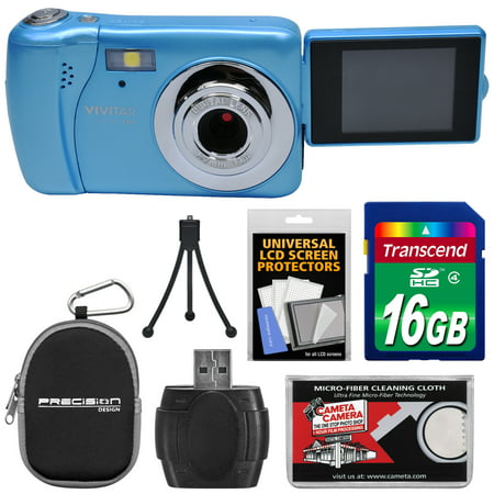 Vivitar ViviCam VXX14 Selfie Digital Camera (Blue) with 16GB Card + Case + Tripod + Reader +