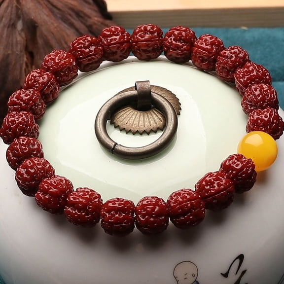 Nepal Bodhi Bracelet Red Skin Five Petal Beads Handmade Wrist Mala Jewelry for Men Women Spiritual Accessory