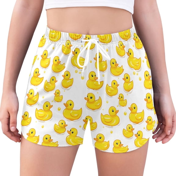 FORMRS Womens Swim Shorts Mesh Liner Quick Dry Casual Beach Board Bottom with Pockets, Sizes S-2XL, Yellow Rubber Ducks