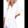 thumbnail image 2 of Blusas Casuales de Larga con Cuello en V y Botones para Mujer, Blusas Lisas de Gran Tamaño. XXXL, 2 of 7